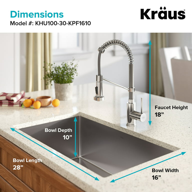 Kraus KCA-1200 Ellis 33-inch 16 Gauge Undermount Kitchen Sink Combo Set with Bolden 18-inch Pull-Down Commercial Kitchen Faucet in Stainless Steel