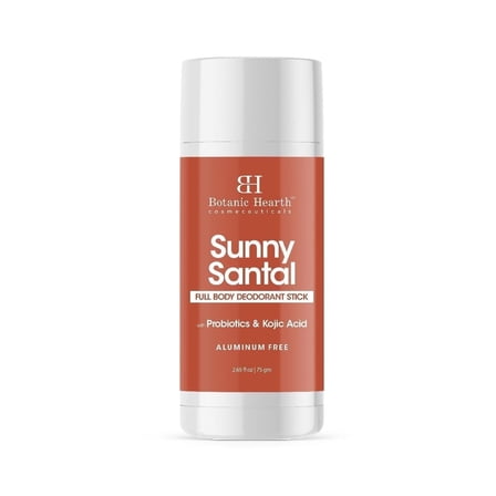 Botanic Hearth Sunny Santal Full Body Deodorant Stick with Probiotics & Kojic Acid, Aluminum Free, 2.65 fl oz (75 g), Natural Deodorant for All Skin Types