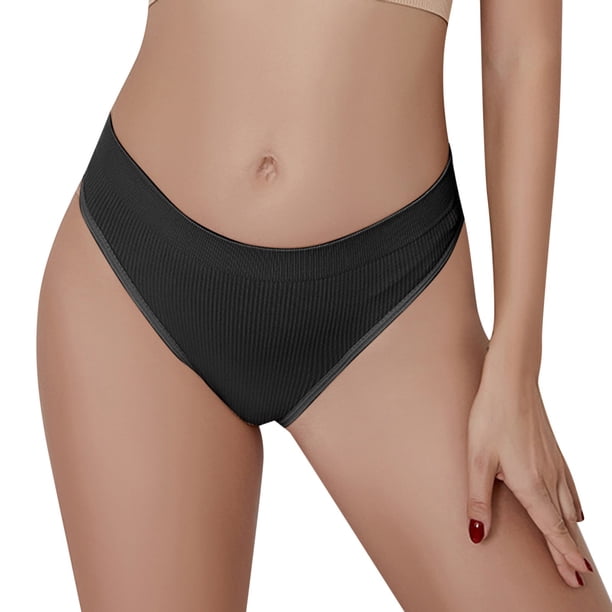 Gibobby Braguitas Slim Fit Ropa interior de mujer grande sin costuras deportiva sólida de cintura media Sexy Tback para mujer europea(Negro, M)