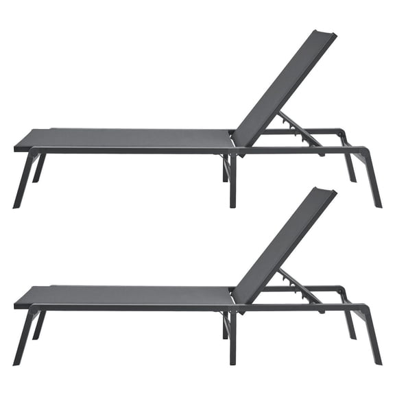 Outdoor Chaise Lounge Chairs 2 Pcs, Aluminum Patio Recliners Adjustable 5-Position, Folding Pool Lounge Chairs for Beach, Patio, Dark Grey