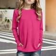 thumbnail image 2 of Boys T Shirt Pink Long Sleeve Tee Shirts with Pocket Kids Crewneck Basic Tees Fall Clothes Clothes for 9-10 Years Old Girls, 2 of 5