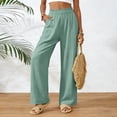 thumbnail image 4 of larppty Women Linen Pants Summer Wide Leg Pants Boho Elastic Waist Pant Flowy Beach Pant with Pockets（Mint Green， S）, 4 of 8