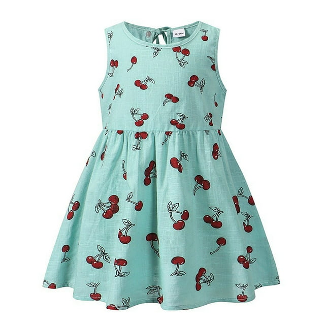 Ketyyh-chn99 Robe Évasée Fluide pour Adolescentes Été Nouvelle Robe pour Filles Robe en Coton pour Enfants Robe Bébé Fille Imprimée Robes Taille pour 3-4 Ans, Vert Pâle