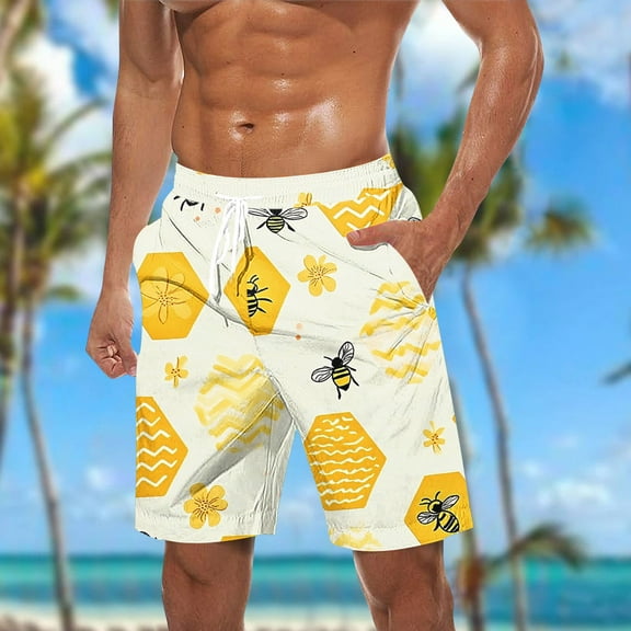 Runfenguu Volleyball Shorts, Summer Shorts Men Casual Fashion Print Shorts With Pockets Elastic Waist Beach Pants Dress With Built In Shorts