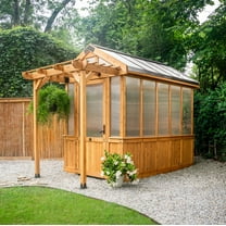 Backyard Discovery Bellerose 9' x 6' Cedar Wood and Polycarbonate Greenhouse Kit, Pergola