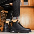 thumbnail image 7 of AUDeals Mens Leather High Top Combat Boots Water Resistant Lace Up Hiking Chukka Boots (Black, 8), 7 of 7