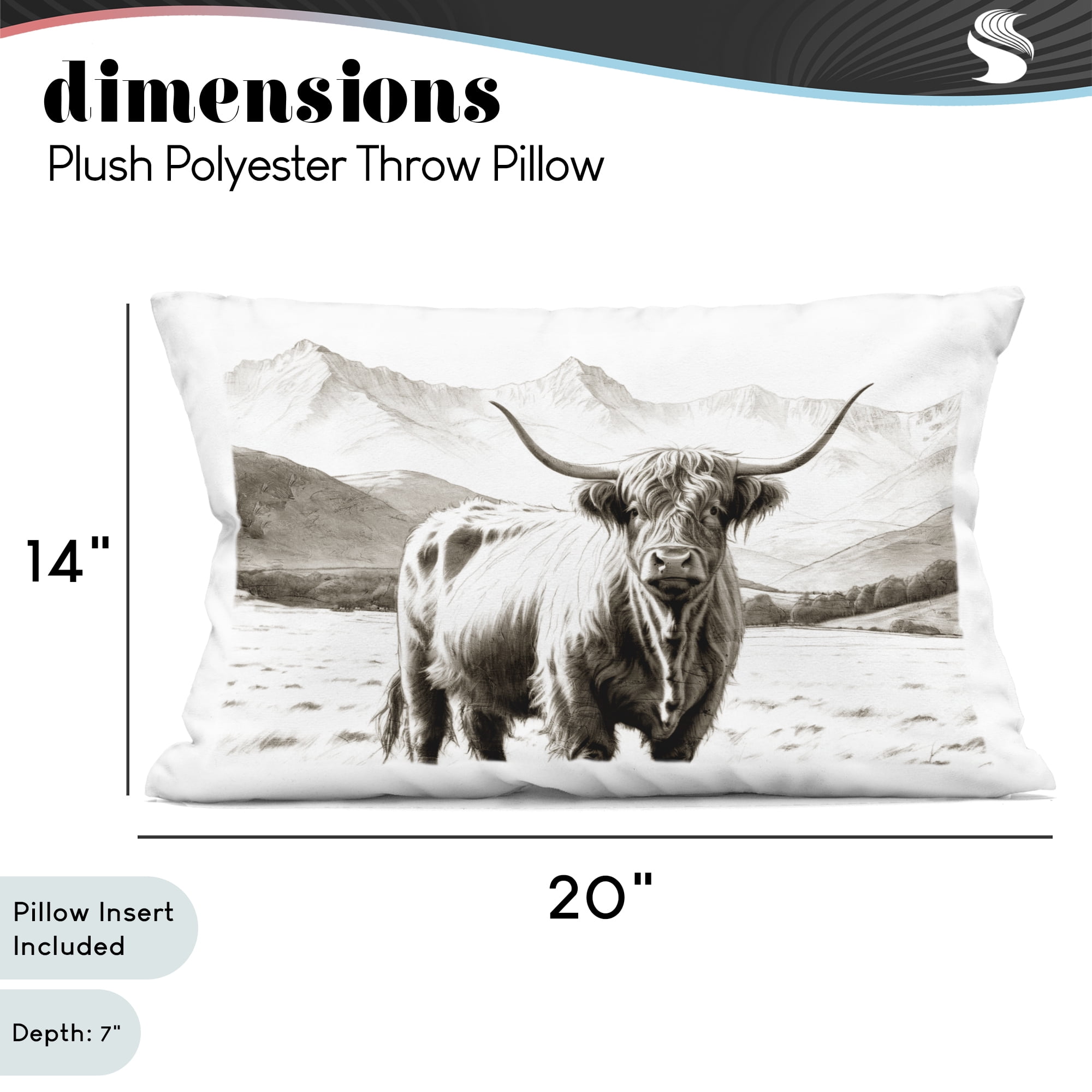 Stupell Industries Highland Sepia Sketch Decorative Printed Throw Pillow, design by Kim Allen, 14 x 7 x 20