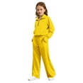 thumbnail image 4 of XIMIN Girls Half Zip 2 Piece Sweatsuit, Mock Neck Sweatshirt with Thumbholes, Wide Leg Sweatpants, Tracksuit Set (Yellow, 9-10 Years), 4 of 9