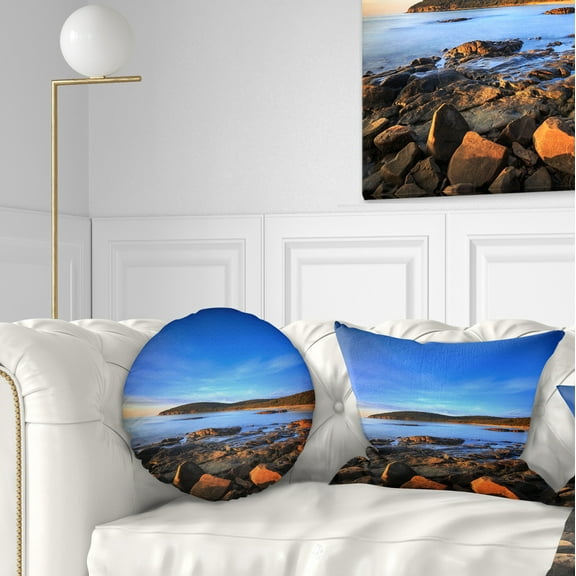 Designart Cala Violina Bay Beach Sunset - Seashore Photo Throw Pillow - 12x20