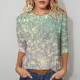 thumbnail image 2 of Womens Blouse Fashion Round Neck Three Quarter Sleeve Petite Clothing for Women,Light Green,M, 2 of 4