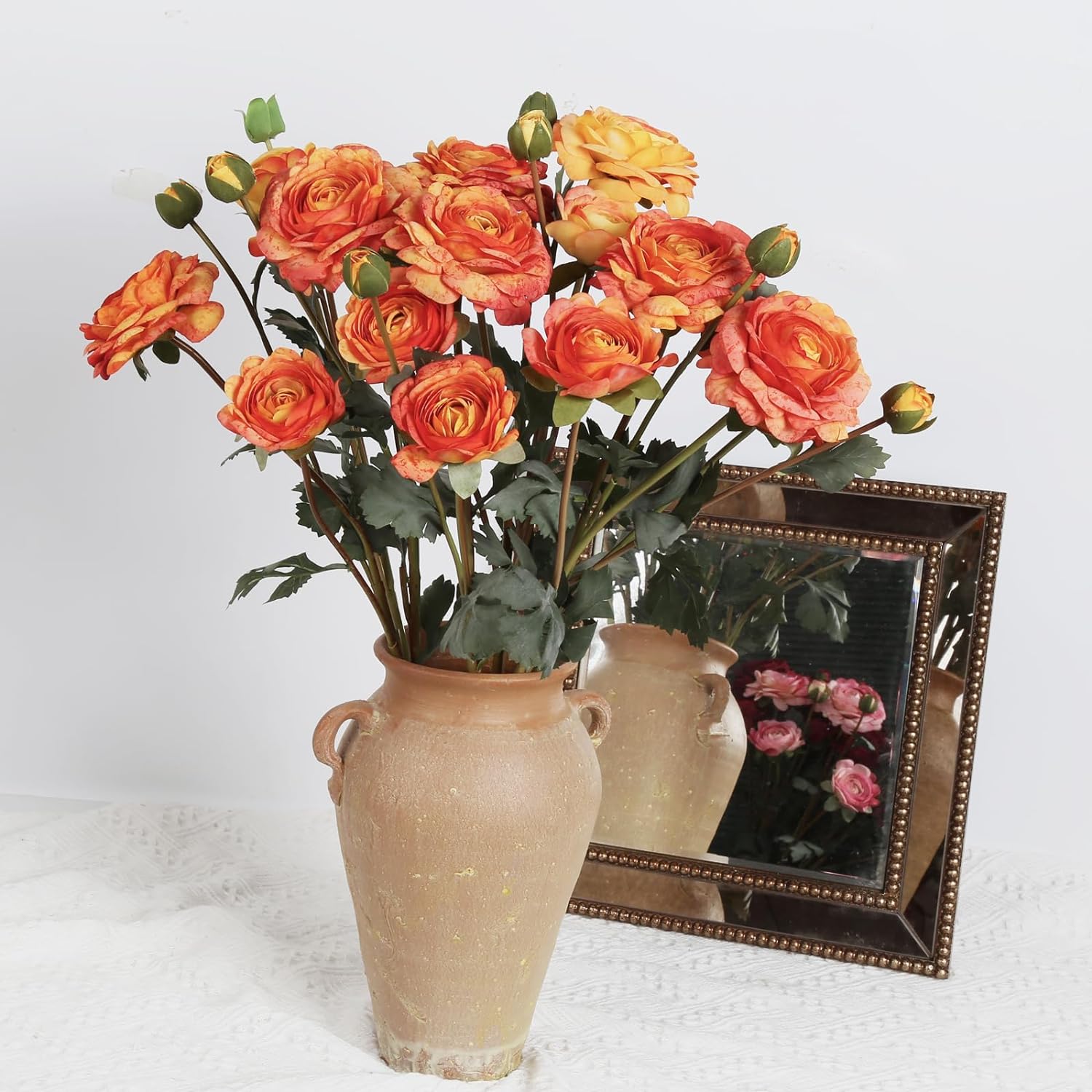 Silk Ranunculus Orange Artificial Flower 5Heads '' Long Stems Realistic Ranunculus Fake Buttercup Flowers for DIY Wedding Bouquets Floral Arrangements Home Kitchen Decorations (Orange)