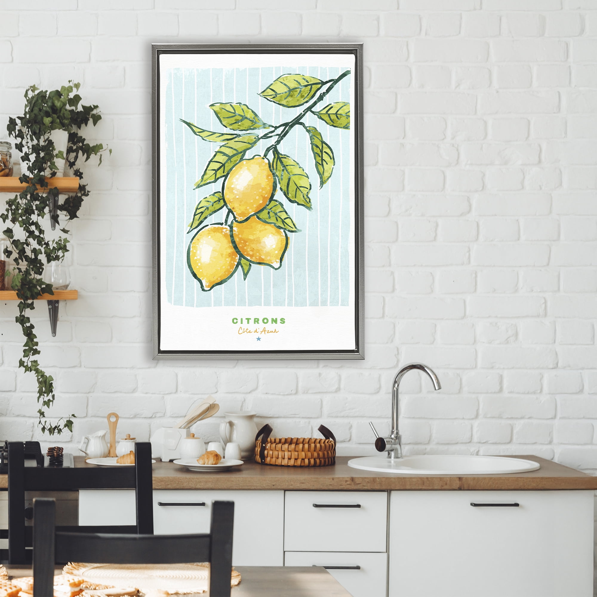 Stupell Industries Modern Bistro Lemons Gray Framed Floater Canvas Wall Art, design by Chad Barrett