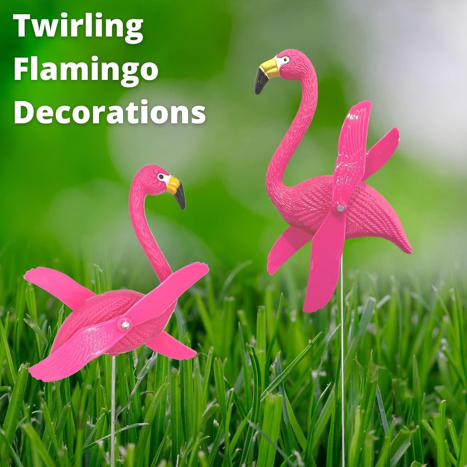 4E's Novelty 12 Pcs Twirling Wings Pink Flamingo Yard Decorations, Small Garden Decor & Party Supplies