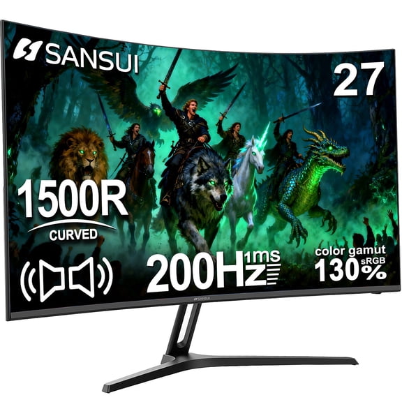 Sansui G-Series 27" Curved FHD 200Hz AMD Free-Sync VA Gaming Monitor, Tilt Adjustable, Built-In Speakers, Black