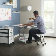 Sew Ready Pro Stitch Adjustable Sewing Machine Table with 3 Storage Drawers, White/Silver