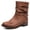 Dark Brown1002, variant on Womens Mid Calf Cowboy Boots Low Block Heel Round Toe Side Zip Buckle Straps Non Slip Rubber Sole