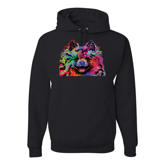 Wild Bobby, Colorful Rainbow Pomeranian Dog Animal Lover Unisex Graphic Hoodie Sweatshirt, Black, Small