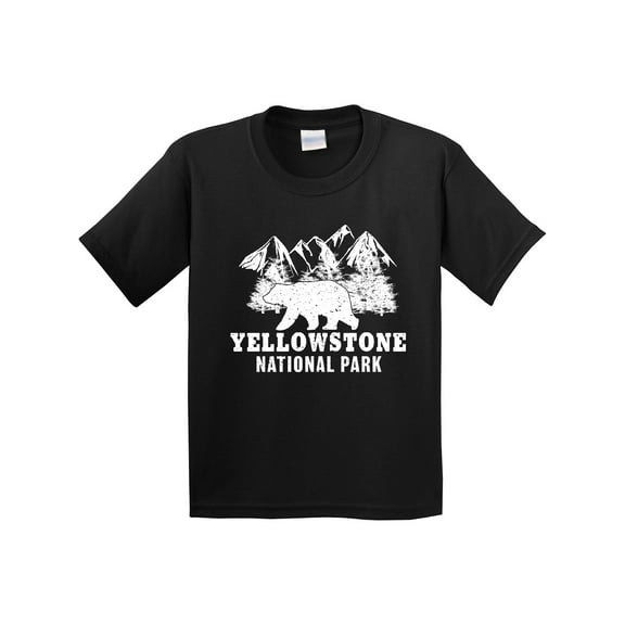 Inktastic Yellowstone National Park with Bear Mountains and Trees Youth T-Shirt