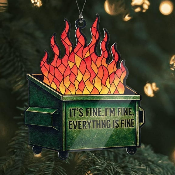 Dumpster Fire Ornament 2025 – 2D Flat Acrylic Funny Sarcastic Christmas Tree Decoration, Suncatcher & Car Hanging