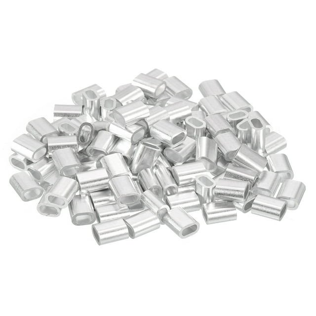Unique Bargains 100 Pack Aluminum Crimping Loop Sleeve for 1/8' Diameter Wire Rope, Oval Aluminum Wire Rope Sleeve