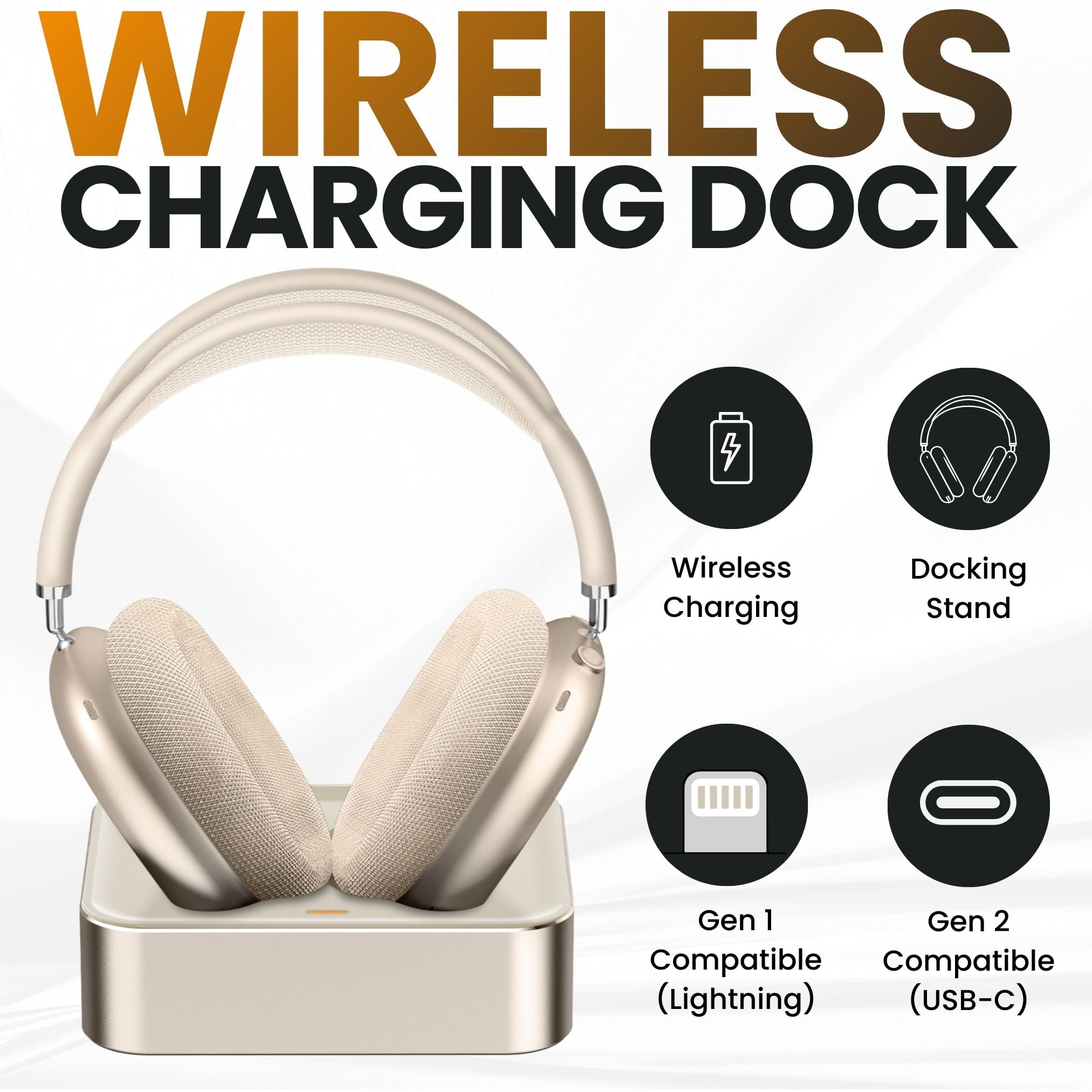 Ultra Supply Co - Wireless Charging Dock for AirPods Max – Compatible with Lightning & USB-C