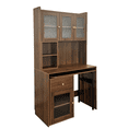 thumbnail image 6 of Tcbosik L-Shaped Deck with 90° Rotating Desktop, Computer Table with Hutch, Writing Study Desk with Open Shelves, Storage Drawers and 4 Glass Doors for Home Office, Walnut, 6 of 10