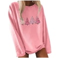 thumbnail image 1 of Liquidation!Bunenne Chandails de Noël pour Femmes Col Rond Imprimé Arbre de Noël Manches Longues Rose m, 1 of 3