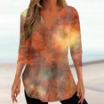 thumbnail image 2 of Penkiiy Chemises Demi-Fermeture à Glissière pour Femmes Imprimé Teinture sur Nœuds Col en V Tunique Manches 3/4 Roulable Décontractée Tendance TG Multicolore, 2 of 5