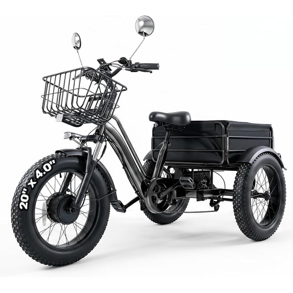Anyhave Adult Electric Trike, Peak 750W 20"x4.0" Fat Tire Step-Thru, 48V 13Ah Battery, Dual Baskets, 16 MPH, 485 lbs