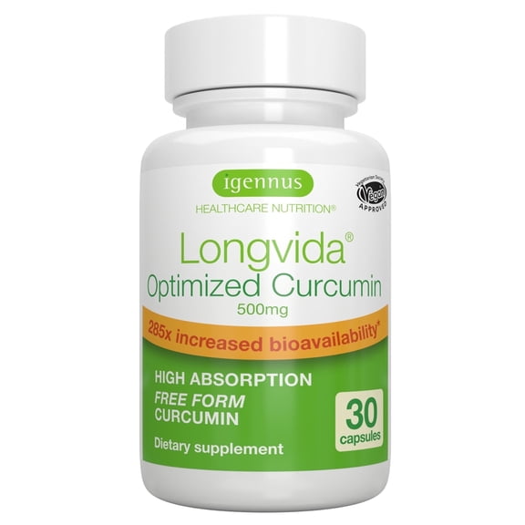 Igennus Longvida Curcumin 500mg, Ultra Bioavailable, Vegan, 30 Capsules