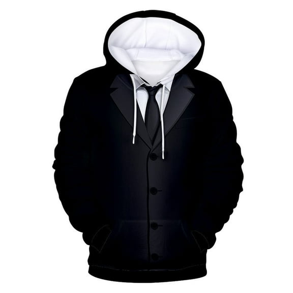 Fgnfyis Men's 3D Suit Hoodie Tuxedo Funny Hoodie Birthday Party Classic Humor Tux Hooded Sweatshirt Pullover Tops Black L