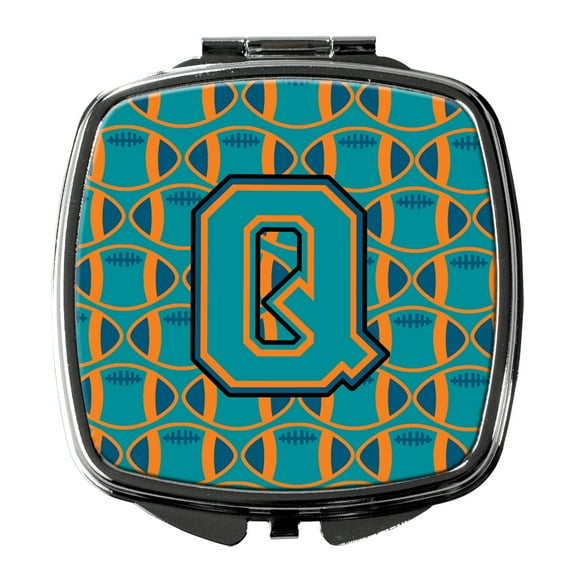 Letter Q Football Aqua Orange and Marine Blue Compact Mirror CJ1063-QSCM