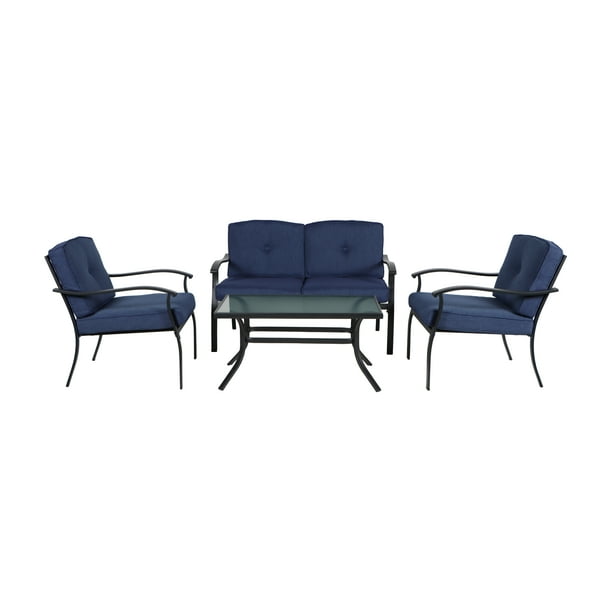 Mainstays Belden Park 4Piece Outdoor Patio Conversation Set, Blue