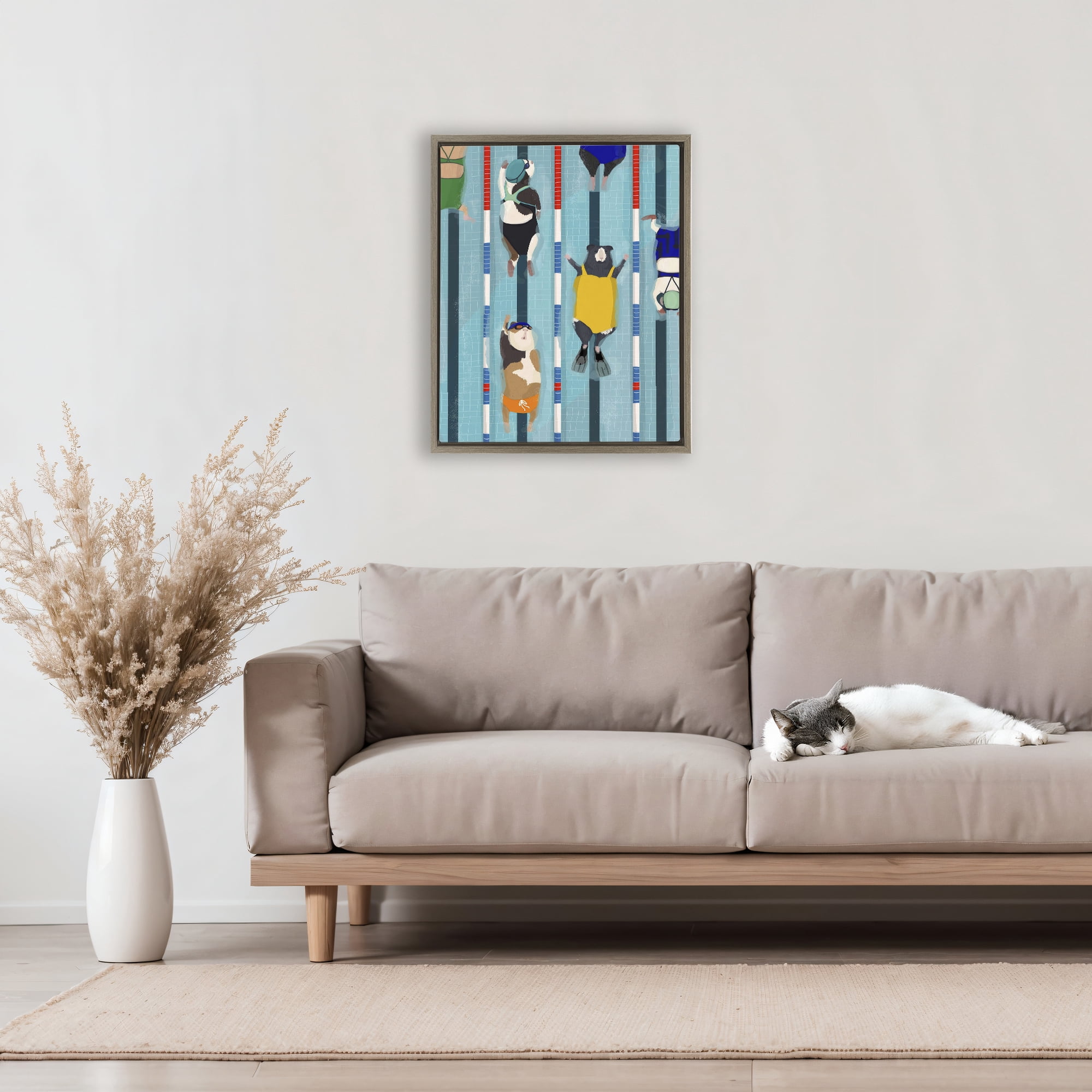 Stupell Industries Guinea Pigs at Lido Brown Framed Floater Canvas Wall Art, design by Hanna Melin