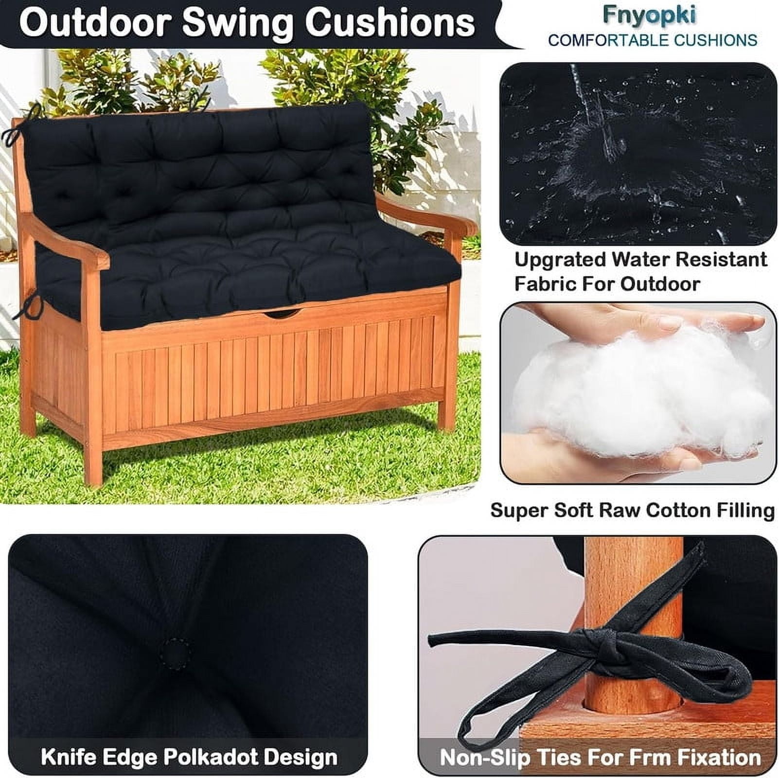 Replacement Cushions for Swing, Waterproof Porch Swing Cushion, 2-3 Seat Outdoor Bench Cushion with Backrest for Patio Furniture Garden Porch Loveseat Glider Pad (Black 70*40in)