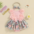 thumbnail image 2 of Otqutp Baby Girls Summer Floral Romper Dress Short Sleeve Tulle Romper Dress Baby Dress Baby Easter Outfit with Headband Set(A-Red,0-3 Months), 2 of 4