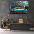 thumbnail image 5 of Mudket Framed Leopard on Teal Velvet Sofa Canvas Wall Art, Luxury Leopard Print Living Room Decor, Floral Animal Wall Art Ready to Hang - 12"L x 8"W, 5 of 10