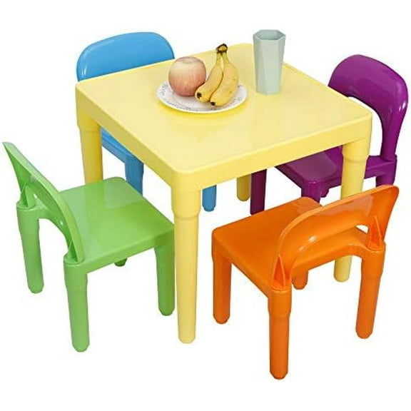 Kids Plastic Table and 4 Chairs Set, Multicolor Play Room Furniture for Reading, Train, Art, Crafts$$Home Decor, Kitchen, & Other