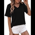 thumbnail image 2 of Blusas de Verano con Cuello en V para Mujer, Camisetas Extragrandes, Blusas de Corta para Mujer, Atuendos Informales Elegantes para el Trabajo. Negro XXL, 2 of 8