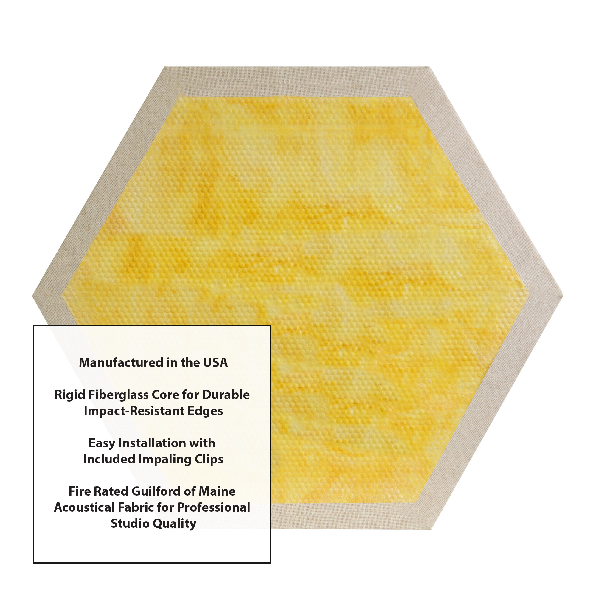 ATS Acoustics Hexagon Acoustic Panel Fire Rated 24" x 2" Sound Absorbing Professional Studio Quality Wall Tile (Cream)