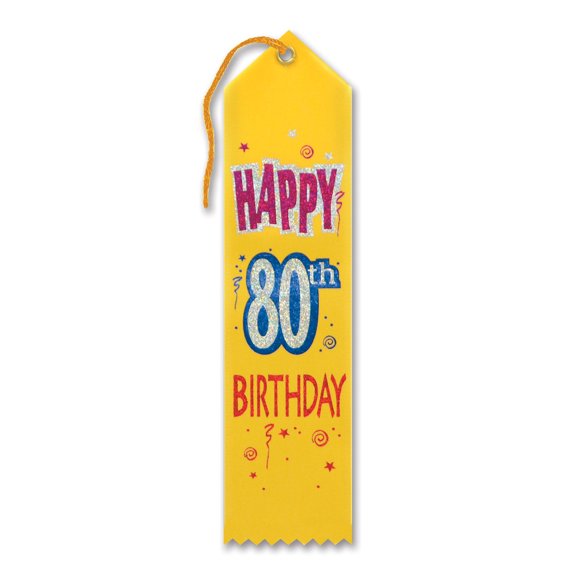Beistle Biestle 2" x 8" Happy 80th Birthday Award Ribbon Bright Yellow 9/Pack AR209