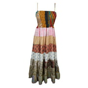 Mogul Womens Maxi Dress Vintage Silk Sari Patchwork Strappy Sundresses
