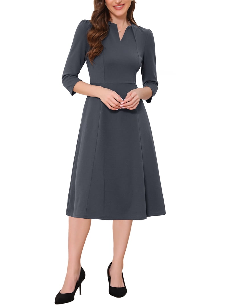 INSPIRE CHIC Women's Work Dress A Line 3/4 Sleeves Elegant Midi Dress Dark  Grey S - Walmart.com