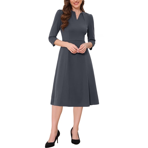 INSPIRE CHIC Women's Work Dress A Line 3/4 Sleeves Elegant Midi Dress Dark  Grey XS - Walmart Business Supplies