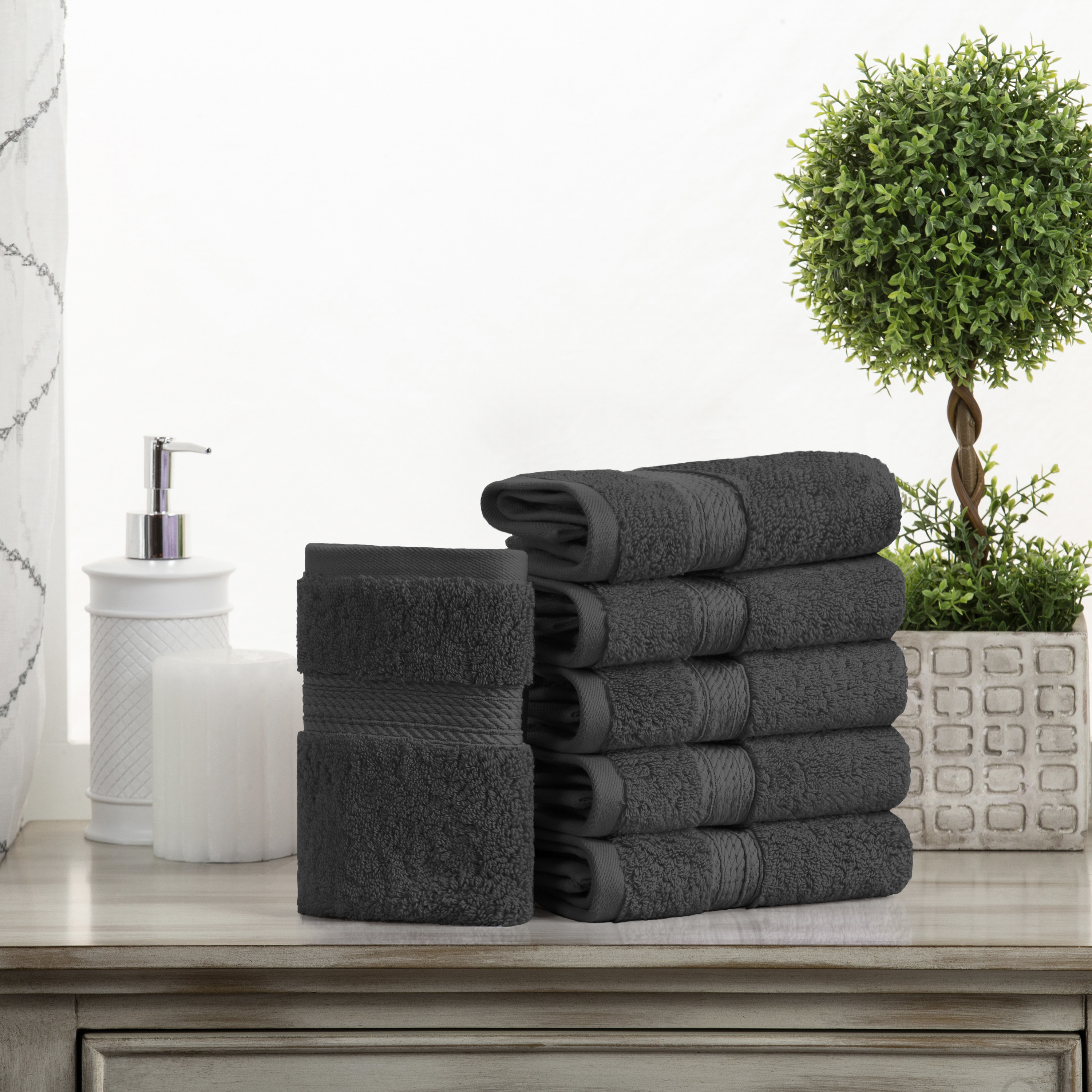 Superior Hymnia Egyptian Cotton Face Towel Set, Charcoal - image 2 of 6