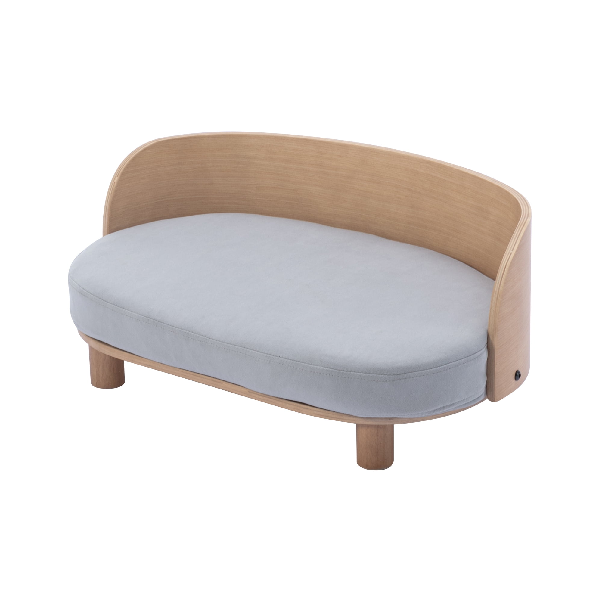 Pefilos 26" Modern Pet Sofa Dog Bed With Solid Wood legs and Bent Wood Back, Velvet Cushion, Walnut, Light Gray Pefilos 26" Modern Pet Sofa Dog Bed With Solid Wood legs and Bent Wood Back, Velvet Cushion, Walnut, Light Gray