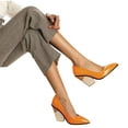 thumbnail image 2 of Nrmvnmi Women's High Chunky Closed Toe Block Heels Pointed Toe Wedding Party Elegant Slip on Pumps Shoes Orange Mothers Day Gifts, 2 of 5