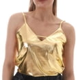 thumbnail image 2 of Shiny Metallic Crop Camisole Tops for Women V Neck Spaghetti Strap Sparkly Holographic Cami Tank Tops Disco Party Clubwear, 2 of 4