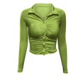 thumbnail image 3 of Tittly Button Down Shirts Womens Shirts Women's Long Sleeve Button Down Ruched Crop Top Shirts Going Out Tops Slim Tops Going Out Tops Long Sleeve Shirts for Women Green S, 3 of 8