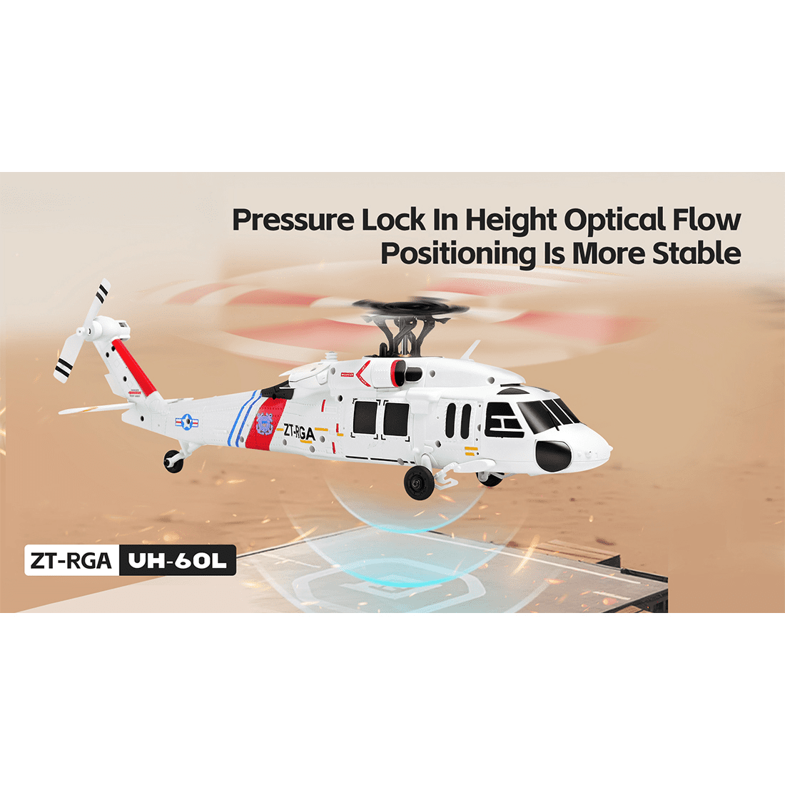 K170 UH-60L BlackHawk RC Helicopter for Adults, 2.4G 4CH 6-Axis Gyro Brushless Military RC Helicopter Model with 4-Paddle Aileronless, Altitude Hold, Optical Flow Positioning, One-Key Takeoff Landing